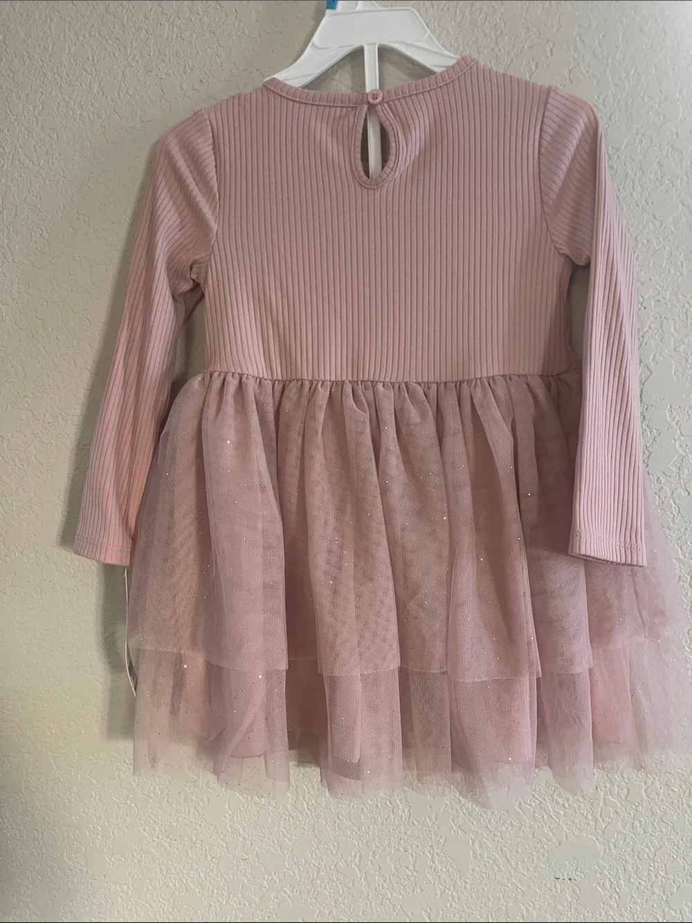 Carter's Blush Ribbed Long-Sleeve Tulle Dress